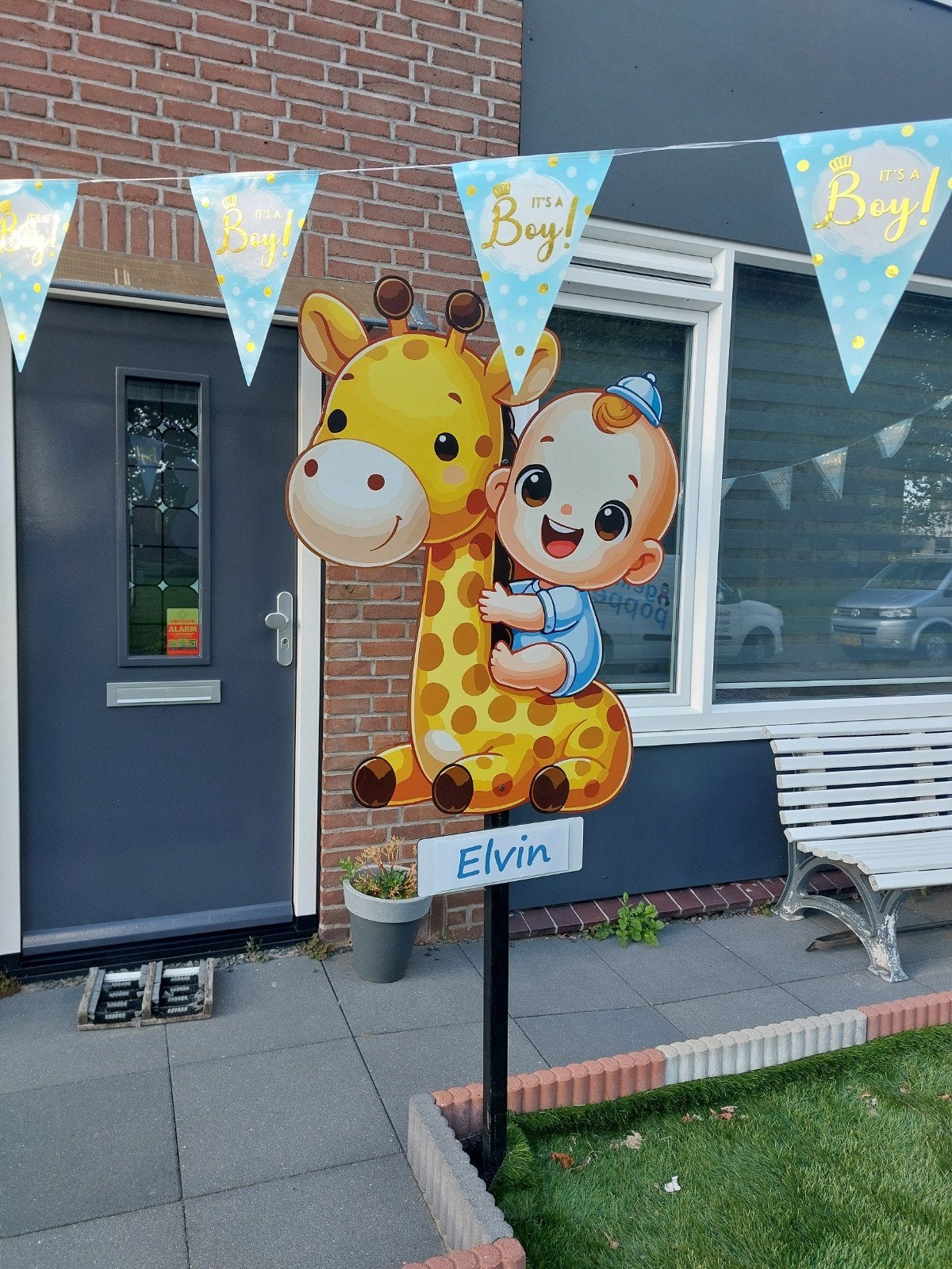 Geboortebord Giraffe - vandaag geleverd- Gekkepoppen Hengelo, Ophalen of Verzenden, Nieuw, Geboorte of Huwelijk