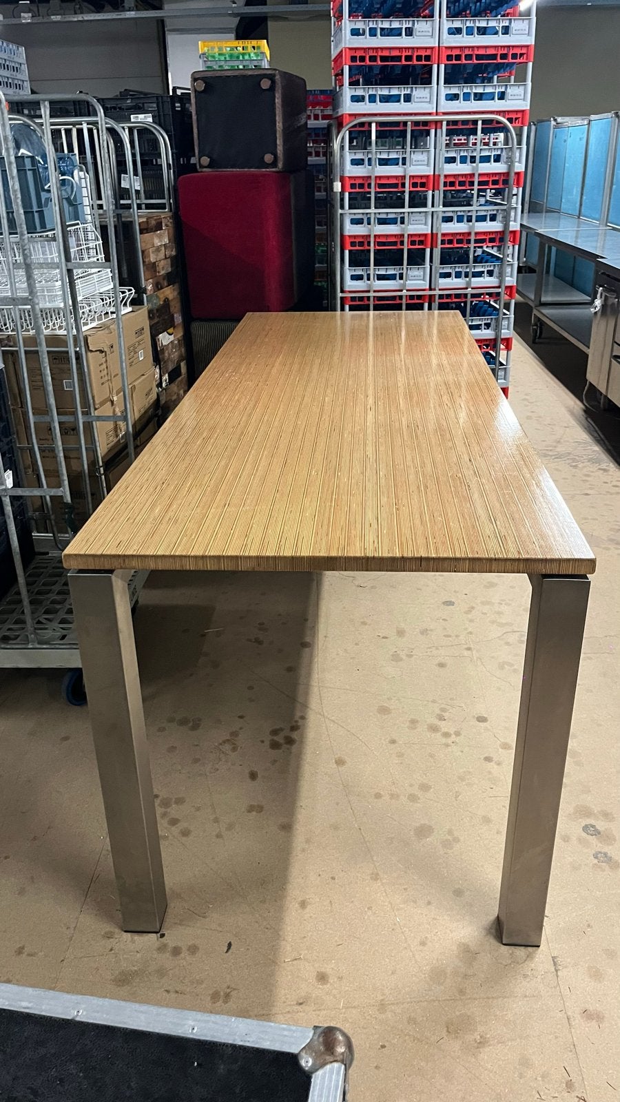 Tafel 240/90/90cm RVS onderstel Wengé houten blad, Huis en Inrichting, Ophalen, Gebruikt, Design, 200 cm of meer