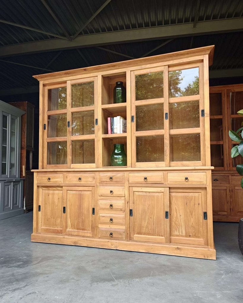 Grote teakhouten winkelkast | Brede buffetkast teak #3330, Gebruikt, -, 200 cm of meer, -