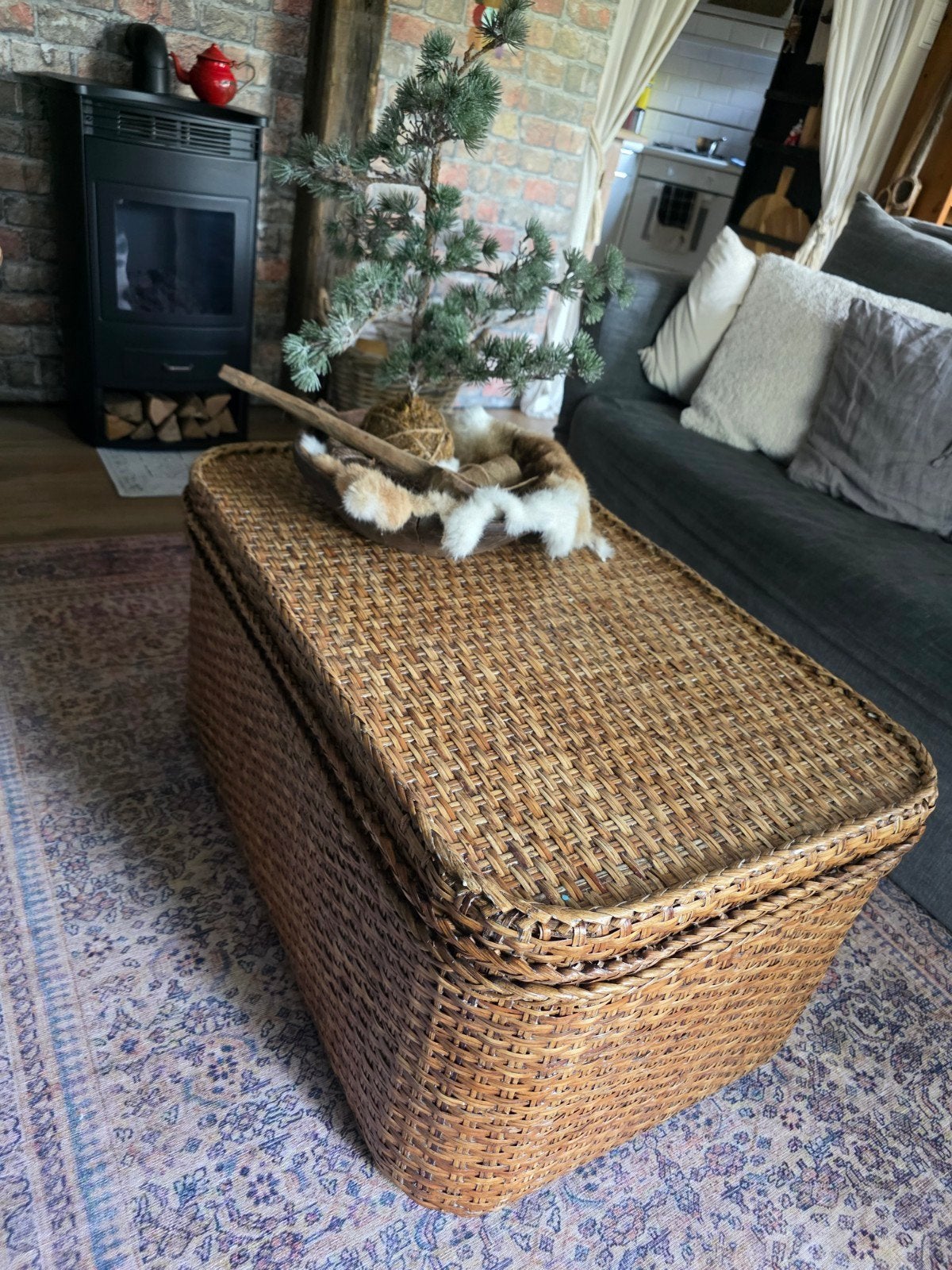 Grote rieten kist / salontafel met opbergruimte, Huis en Inrichting, Ophalen, 50 tot 100 cm, 50 tot 75 cm