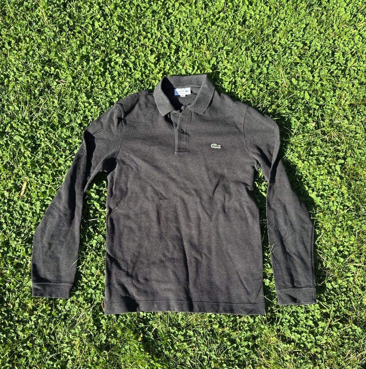 Lacoste Polo, lange mouwen, donkergrijs, medium, slim fit, Kleding | Heren, Polo's, Verzenden, Zo goed als nieuw, Maat 48/50 (M)