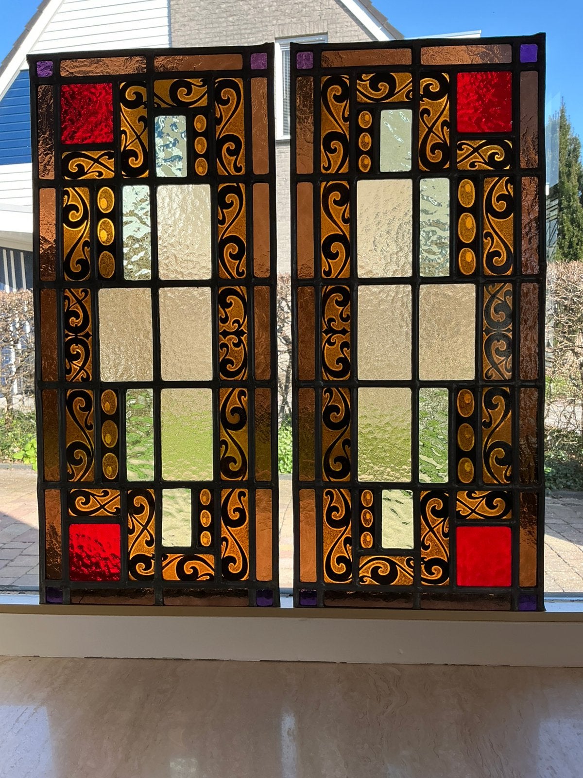 GEBRANDSCHILDERDE GLAS IN LOOD RAMEN,OMSTREEKS 1880, SET, Antiek en Kunst, Ophalen