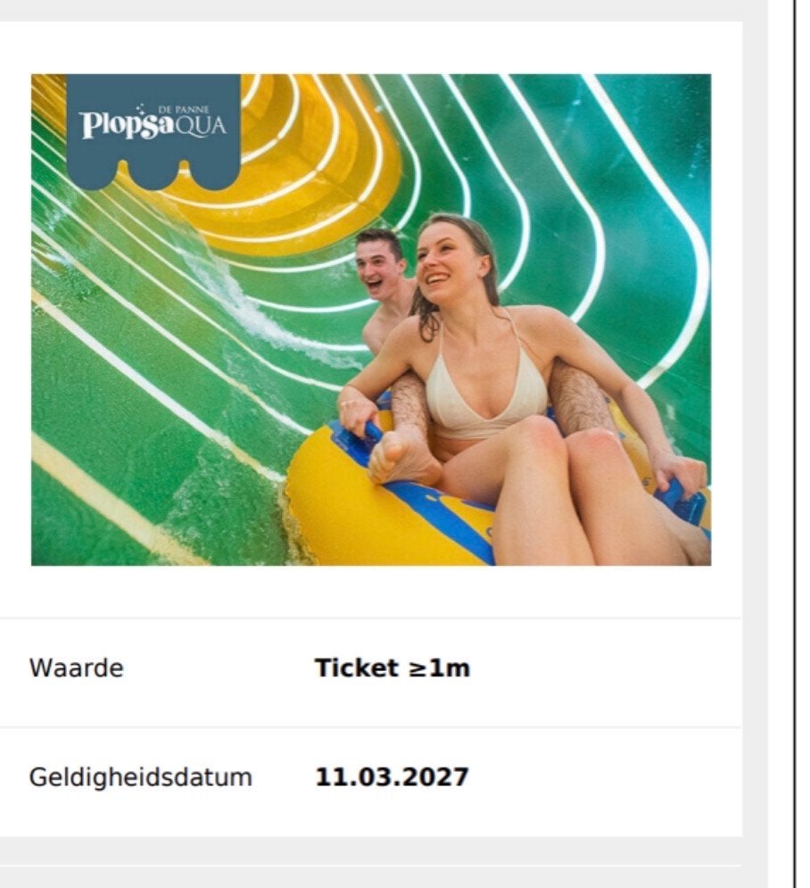 4 tickets Plopsaqua de Panne, Tickets en Kaartjes, Drie personen of meer, Ticket of Toegangskaart