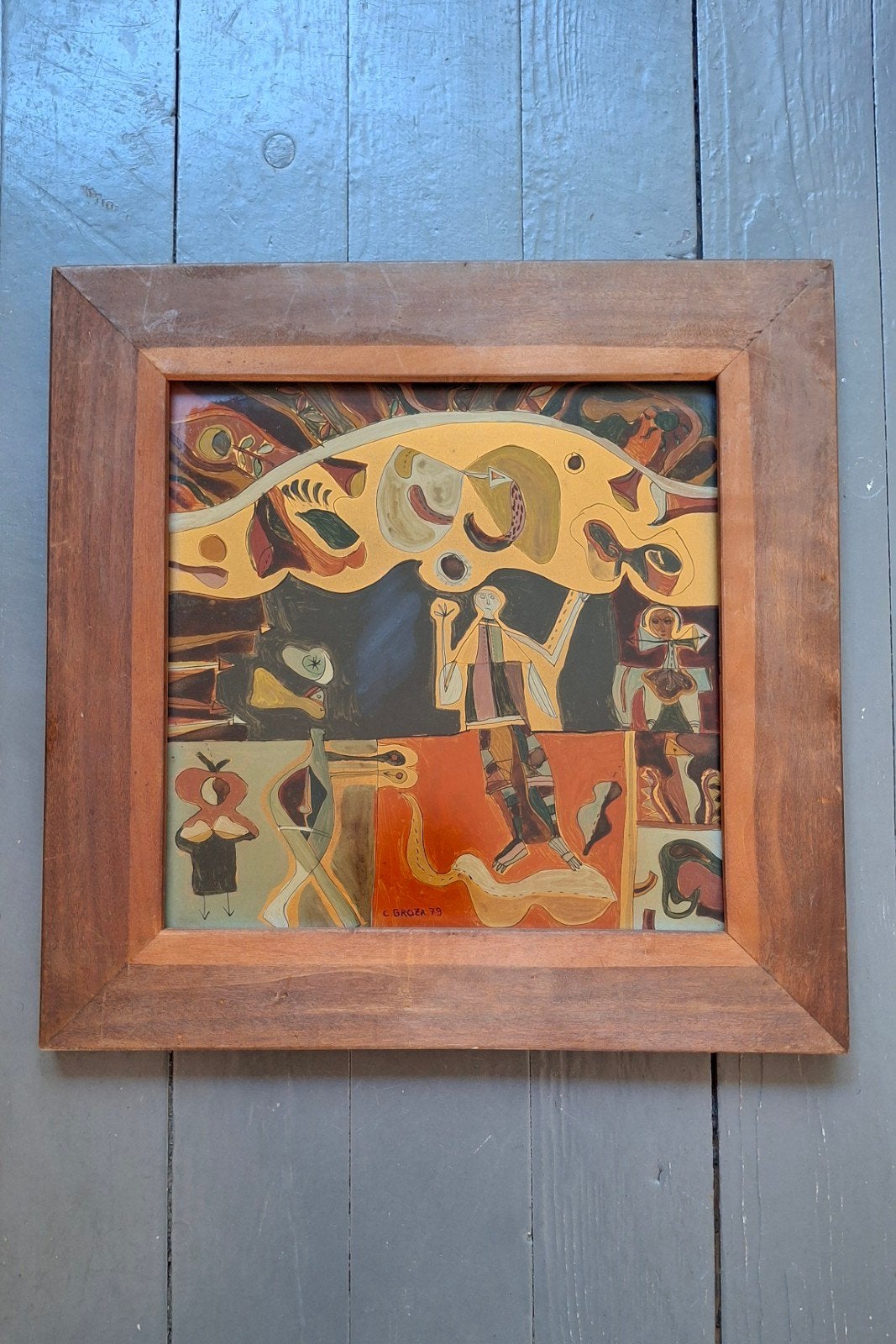 Achterglas schilderij Carmen Groza 1979, Antiek en Kunst, Ophalen of Verzenden