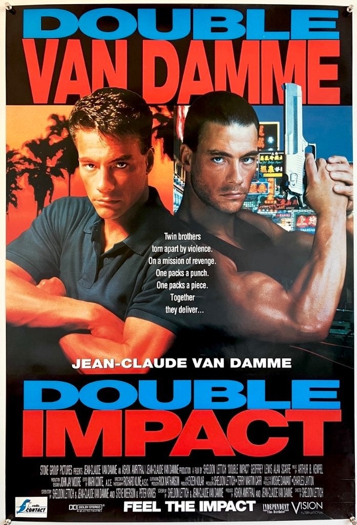 Double Impact (1991) - Van Damme - Originele filmposter, Ophalen of Verzenden, Gebruikt, A1 t/m A3, Film en Tv