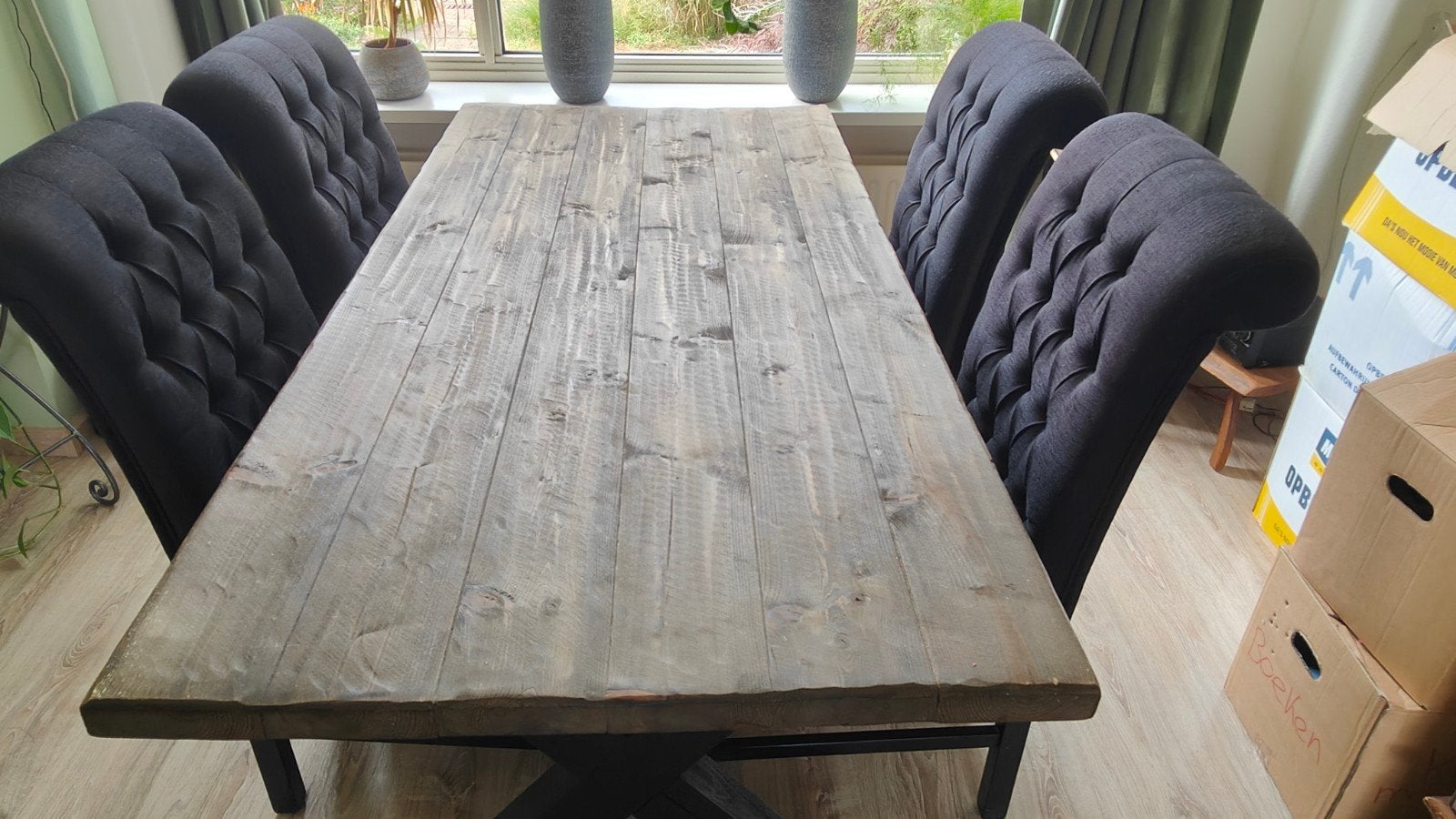 Eettafel met 4 stoelen, Huis en Inrichting, Tafels | Eettafels, Ophalen, Rechthoekig, 50 tot 100 cm