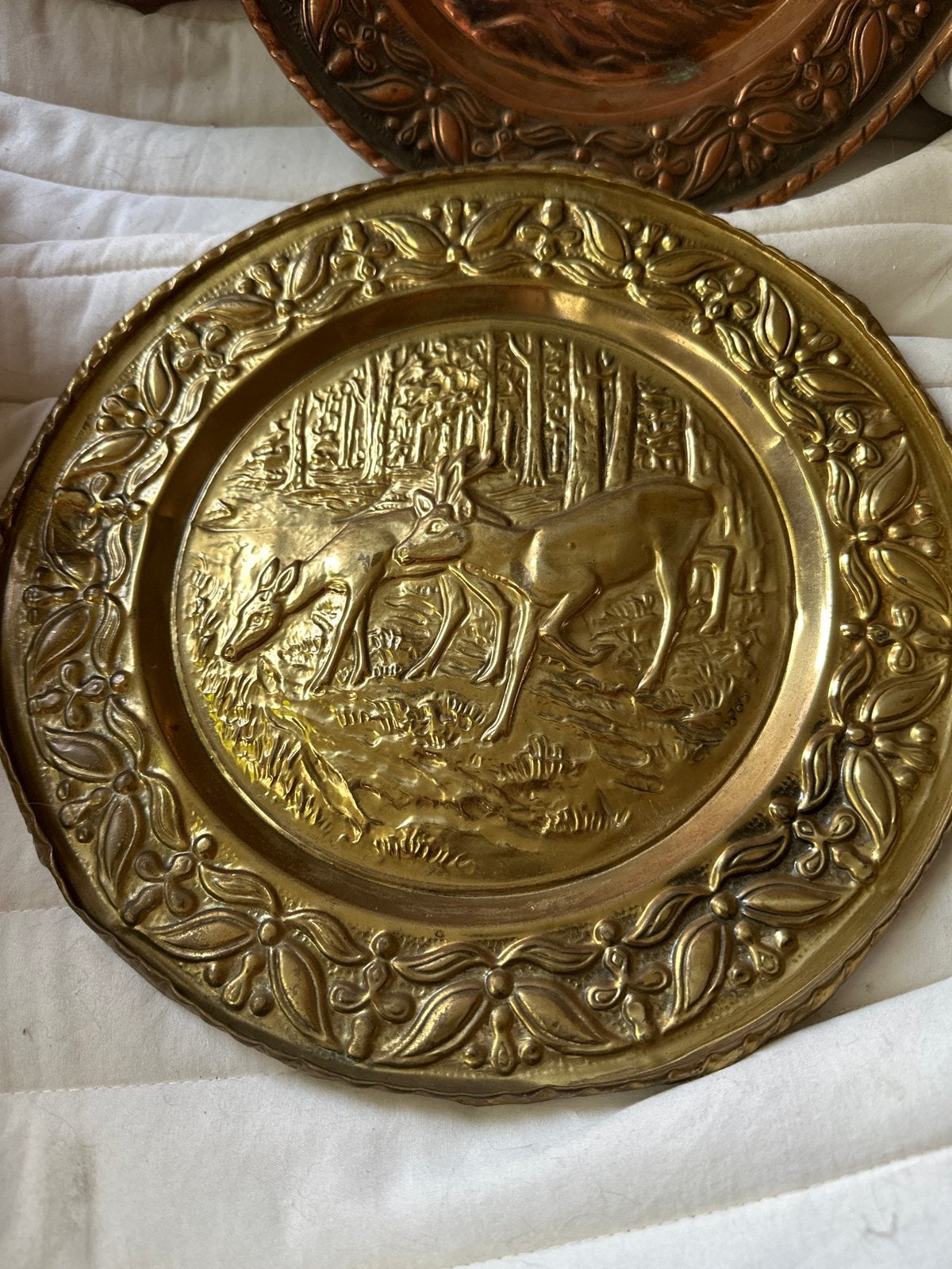 Vintage Koperen Wandplaat met Hertenreliëf, Ophalen