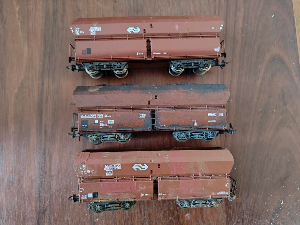 3x Roco H0 4-assige zelflossers, gebruikt, met reparaties, Gebruikt, Gelijkstroom, Wagon, Ophalen of Verzenden