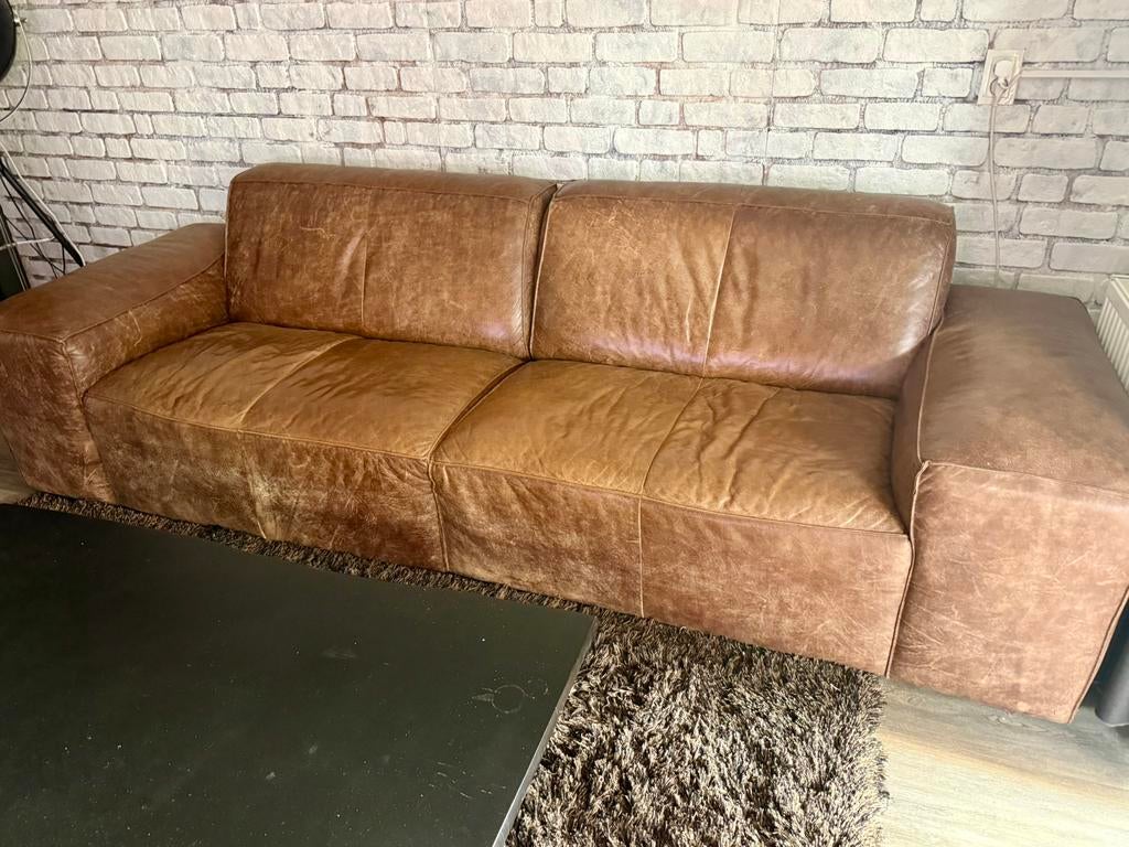 Leren bank, Ophalen, 250 tot 300 cm, Gebruikt, Rechte bank