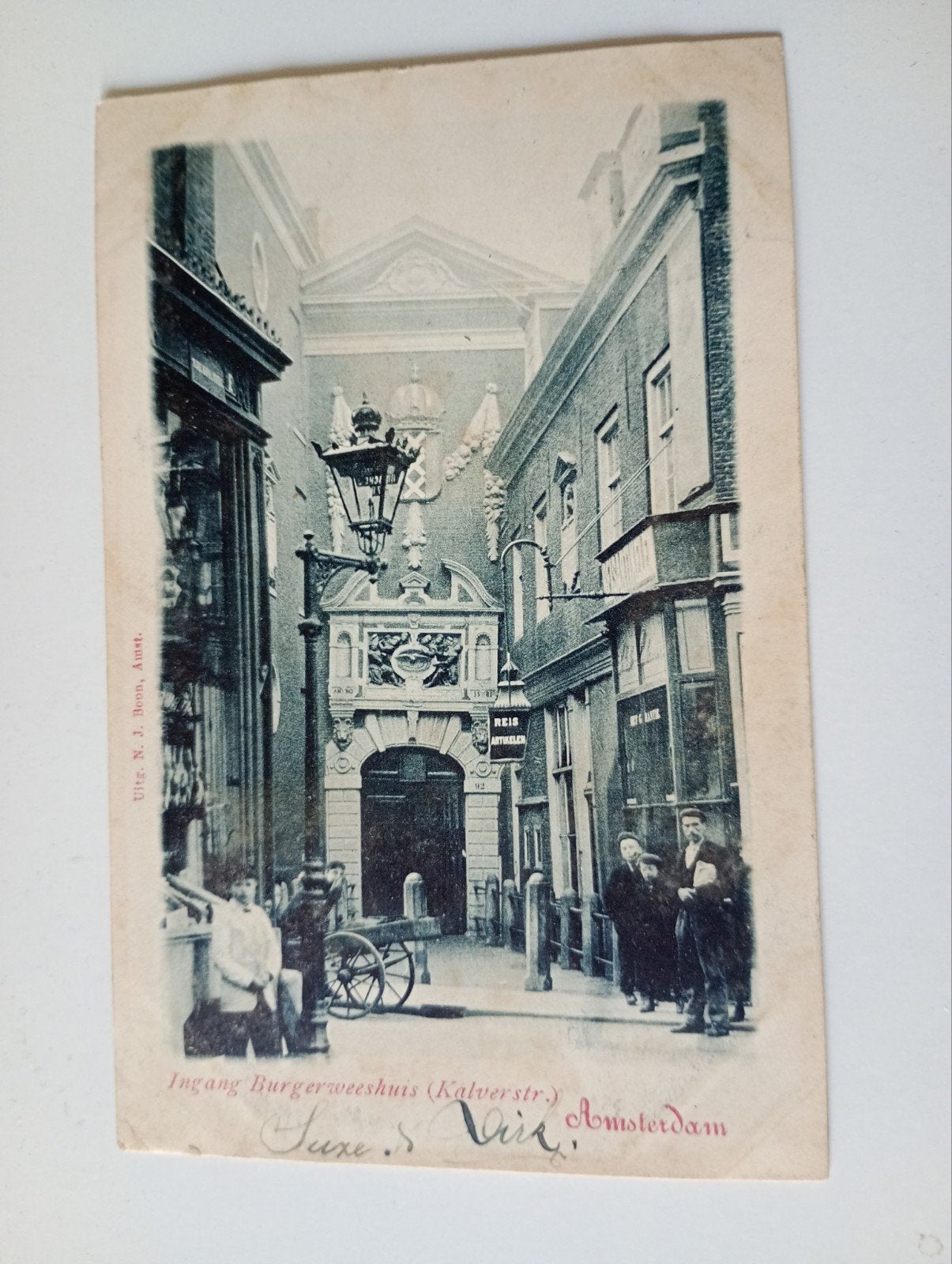 Amsterdam Kalverstraat Ingang Burgerweeshuis, Verzamelen, Ophalen of Verzenden, Voor 1920, Gelopen, Noord-Holland