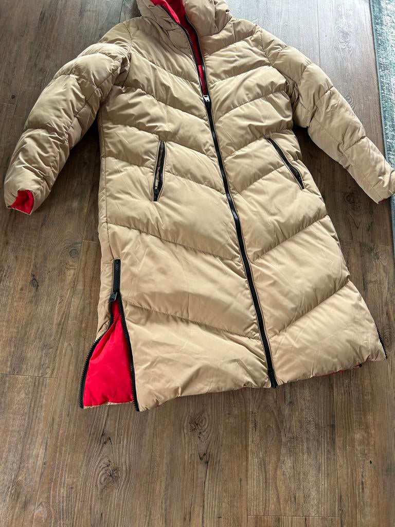 Garcia. Maat 48 omkeerbare lange pufferjas rood/beige, Ophalen of Verzenden, Zo goed als nieuw, Maat 46/48 (XL) of groter, Rood