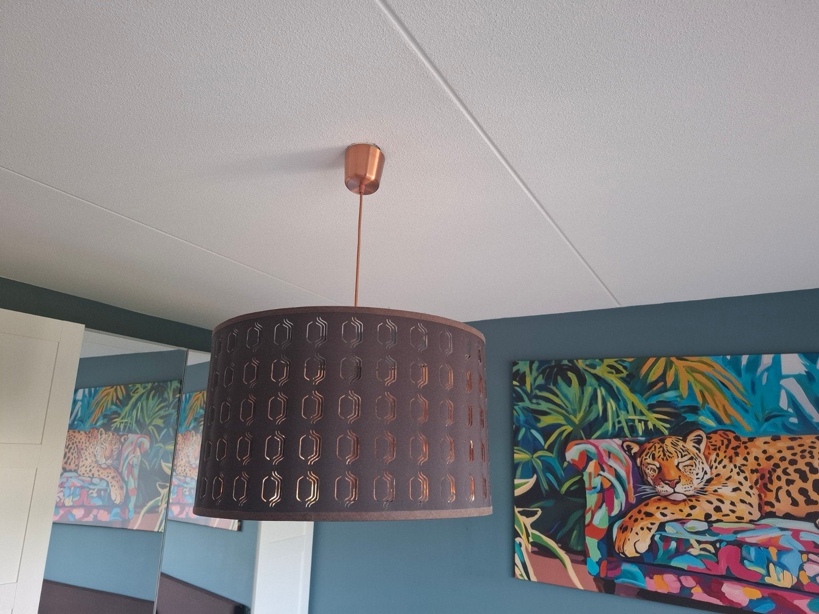 Hanglamp zwart/brons - Ø 57 cm, hoogte 37 cm, Huis en Inrichting, Ophalen, Gebruikt, Metaal, E27 (groot)