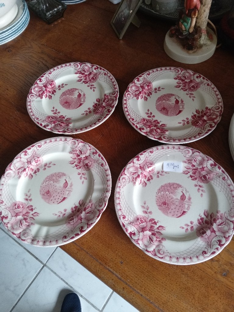 4 gave ontbijt bordjes Societe Ceramique PEACOCK, Ophalen of Verzenden