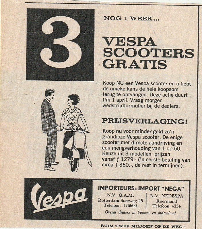 Retro reclame 1958 Vespa brommer scooter prijsvraag, Verzenden, Overige typen