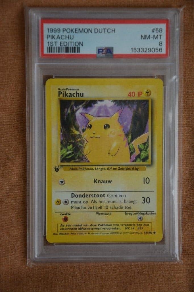 Pikachu Base Dutch 1st Edition PSA 8, Ophalen of Verzenden, Gebruikt, Losse kaart