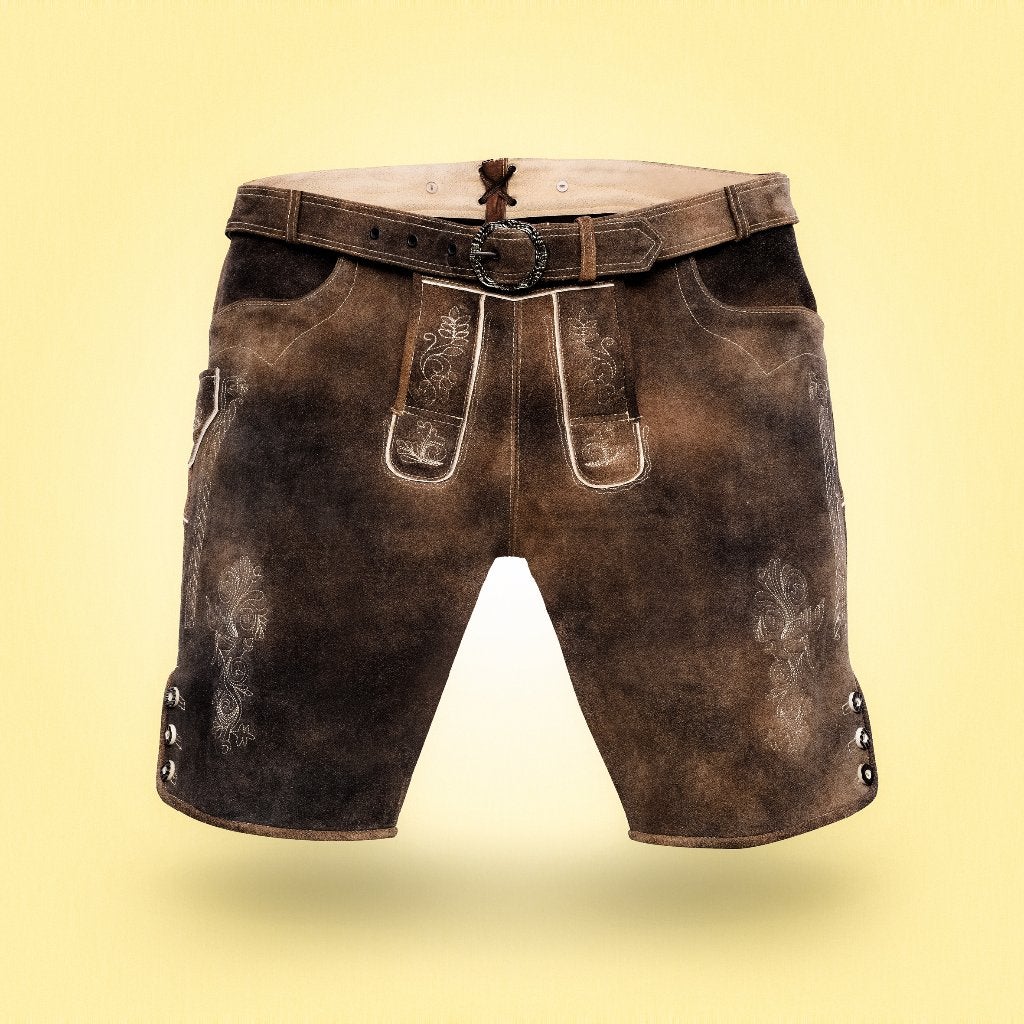 Lederhosen Man - Oktoberfest Kleding Lederhosen Antiek Suede, AA Lederhosen, Carnaval, Maat 48/50 (M), Nieuw