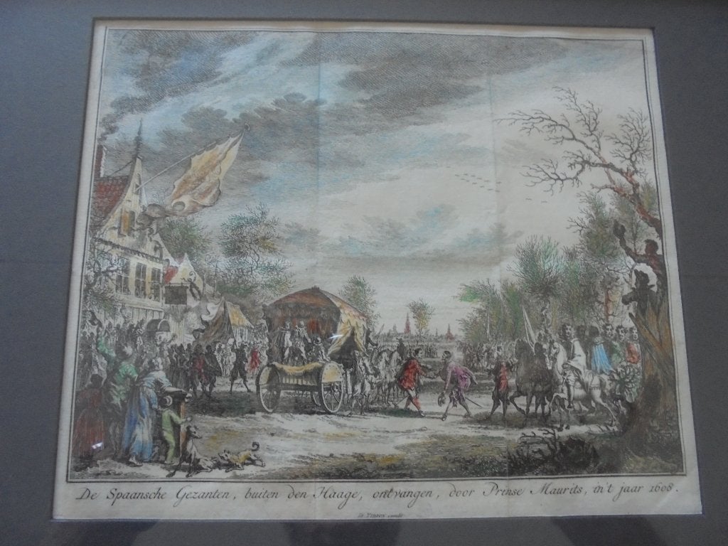 Gravure 1608 Den haag Prins Maurits, Antiek en Kunst, Kunst | Etsen en Gravures, Overige technieken, Militair, Met tekst, 1600 - 1699