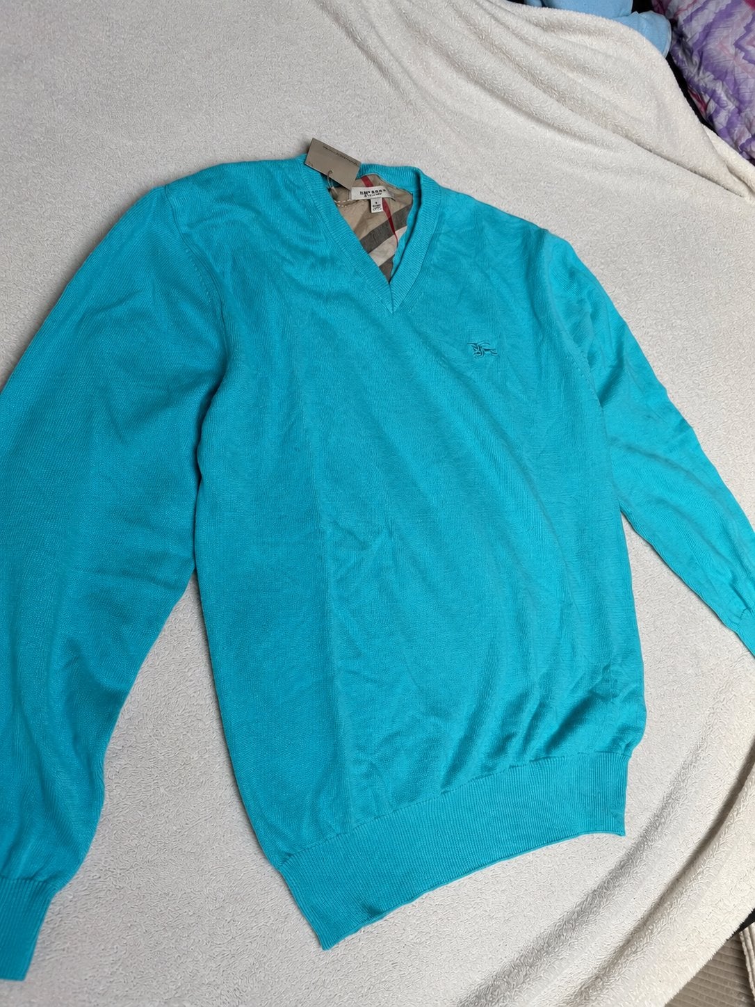 Burberry Heren V-hals Trui - Blauw, Ophalen of Verzenden, Zo goed als nieuw, Maat 46 (S) of kleiner, Blauw