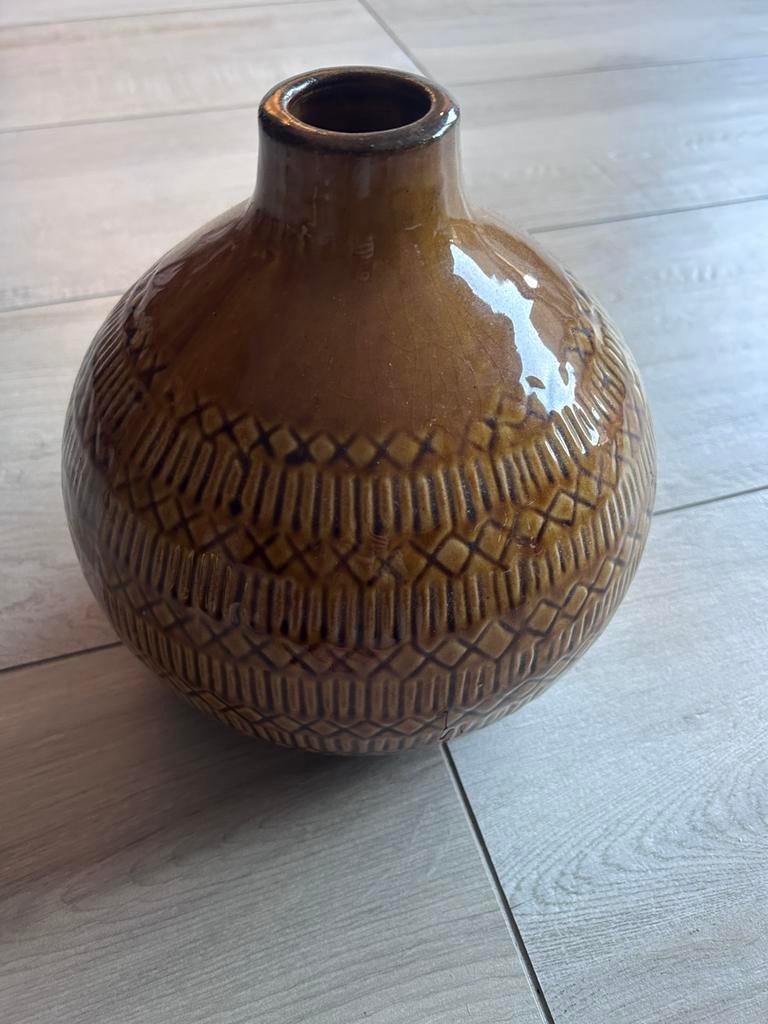 Vaas okergeel leen bakker, Ophalen, Overige kleuren, Aardewerk of Porselein, Zo goed als nieuw
