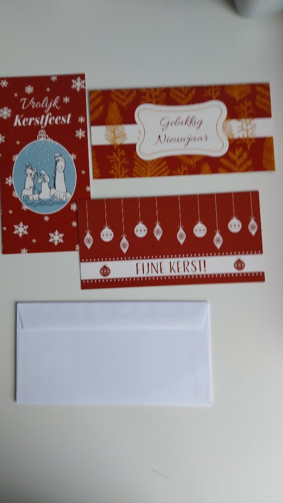 Kerstkaarten breed 3 x met envelop, Diversen, Kerst, Ophalen of Verzenden, Nieuw