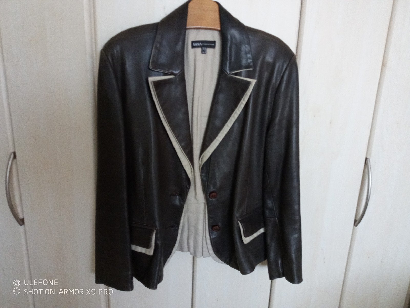 MOOI LEREN JASJE 44 ARMA DONKER BRUIN, Kleding | Dames, Jasjes, Kostuums en Pakken, Armani, Bruin, Maat 42/44 (L), Ophalen of Verzenden