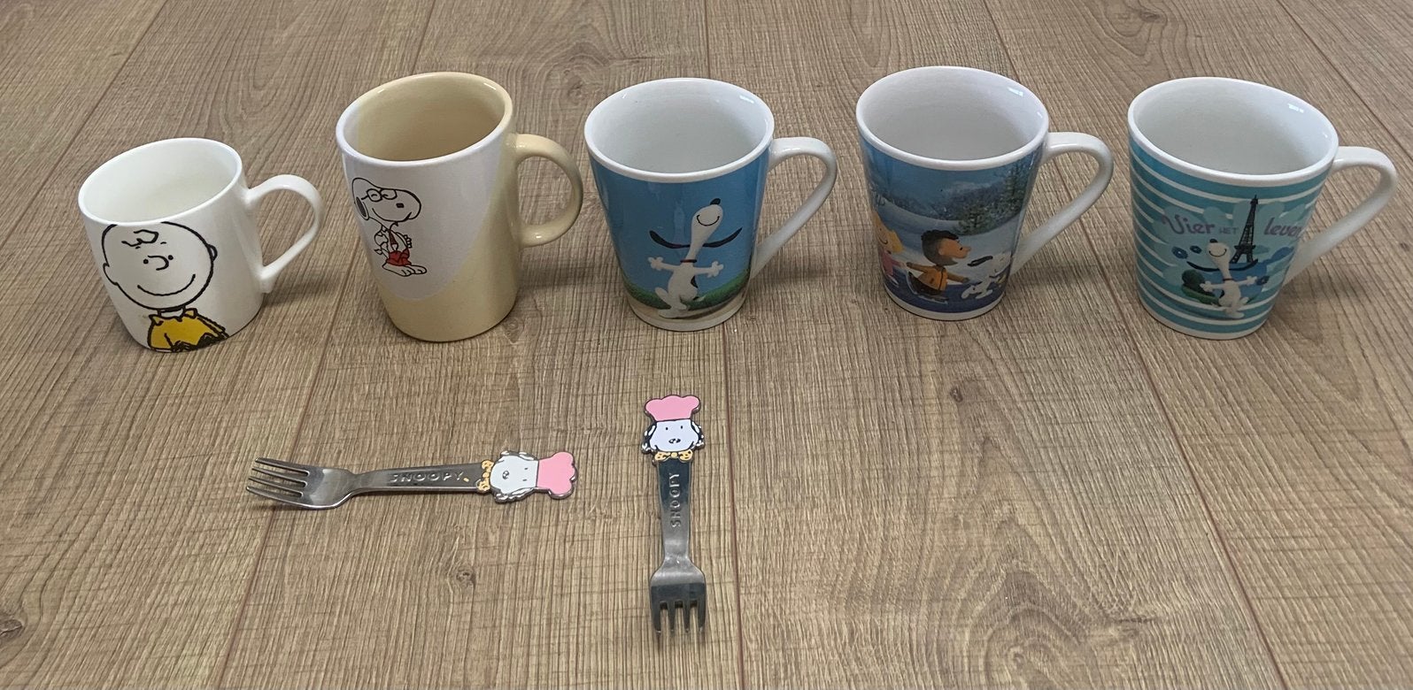 Snoopy peanuts bekers / mokken vorkjes, Verzamelen, Poppetjes en Figuurtjes, Ophalen of Verzenden, Zo goed als nieuw