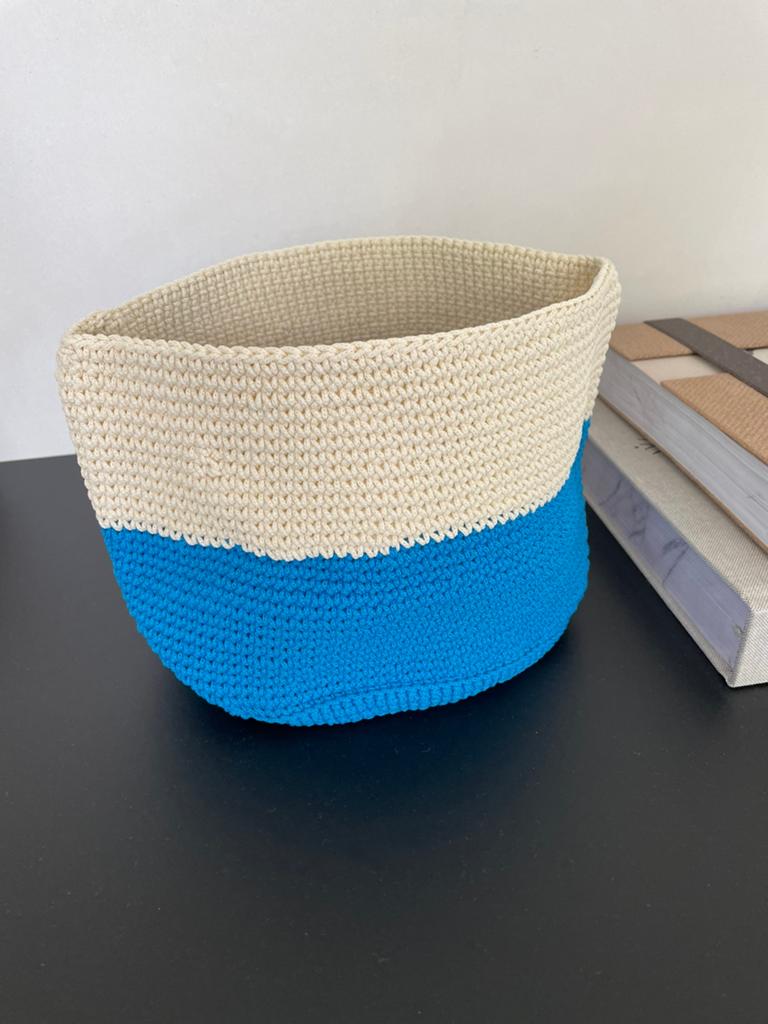 nieuw Evenaar loods5 mandje gehaakt turquoise roomwit, Ophalen of Verzenden, Nieuw, Rond, Overige materialen