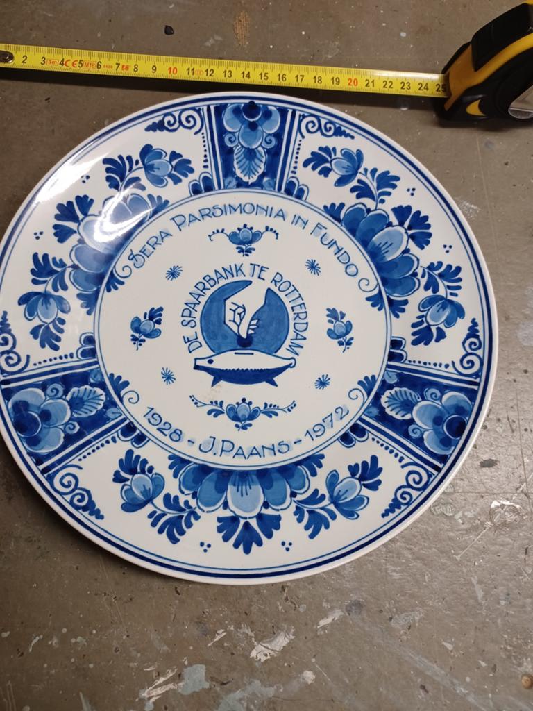 Delfts Blauw Gedenkbord Spaarbank Rotterdam 1928-1972, Antiek en Kunst, Ophalen of Verzenden