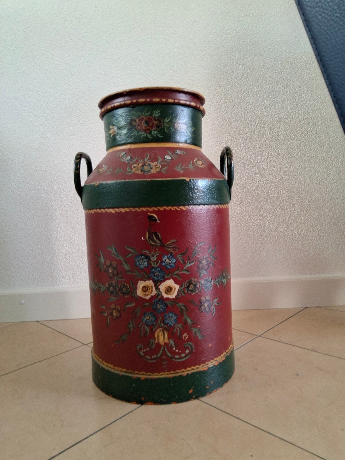 Oude beschilderde melkbus met deksel, 57 cm hoog, Antiek en Kunst, Ophalen of Verzenden