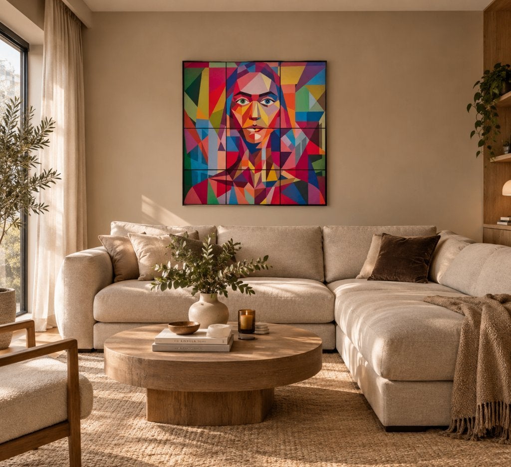 Groot abstract schilderij 92x92 kleurrijk modern kunstwerk, Ophalen of Verzenden, Hout, Acrylverf, Abstract