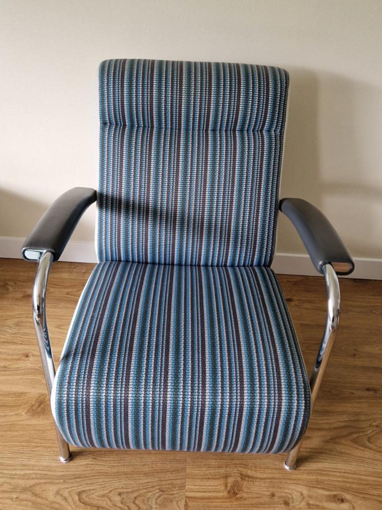 Leolux Scylla Fauteuil., Huis en Inrichting, Fauteuils, Zo goed als nieuw, Leer, Metaal, Stof, 75 tot 100 cm, 75 tot 100 cm, Ophalen