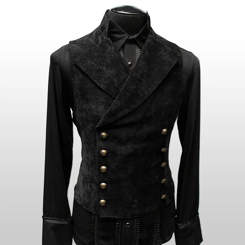 Zwart suede heren giletje steampunk renaissance victoriaanse, Verzenden, Nieuw, Overige maten, Kleding