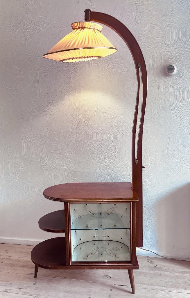 Art Deco 1950 notenhouten drankkast Wilhelm Krechlok, Ophalen, Vintage Art Deco 50's, Minder dan 50 cm, Glas
