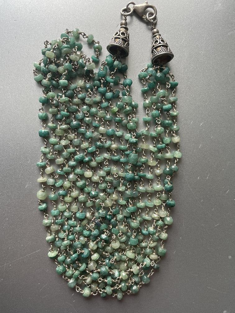 Zilveren vintageketting met facet geslepen smaragden, Ophalen of Verzenden, Nvt, Nvt, Nvt