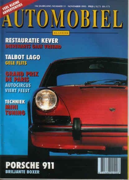 Automobiel 11 1993 : Porsche 911S - VW Kever - Mini Cooper, Ophalen of Verzenden, Gelezen, Algemeen