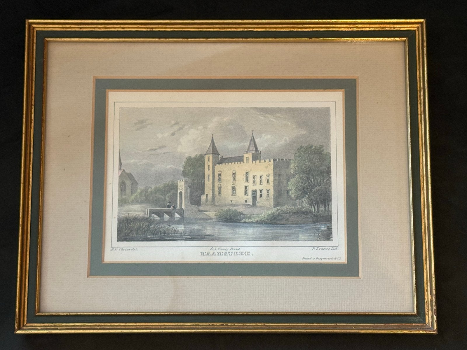 Lithografie Kasteel Haamstede - J.F. Christ del. P. Lauters, Antiek en Kunst, Kunst | Etsen en Gravures, Ingelijst, 1800 - 1899