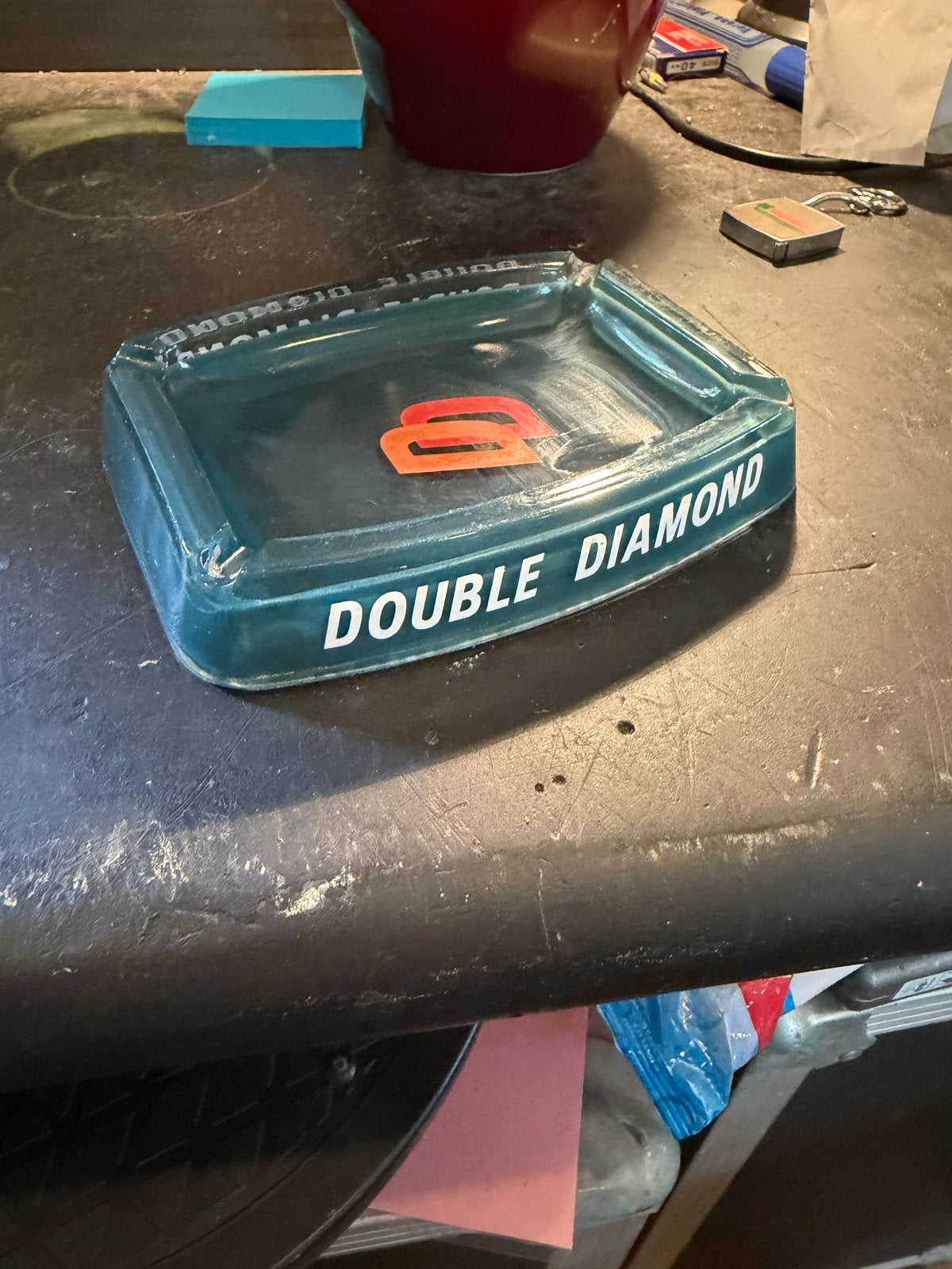 Vintage Double Diamond Asbak - Groen Keramiek Reclame, Ophalen of Verzenden
