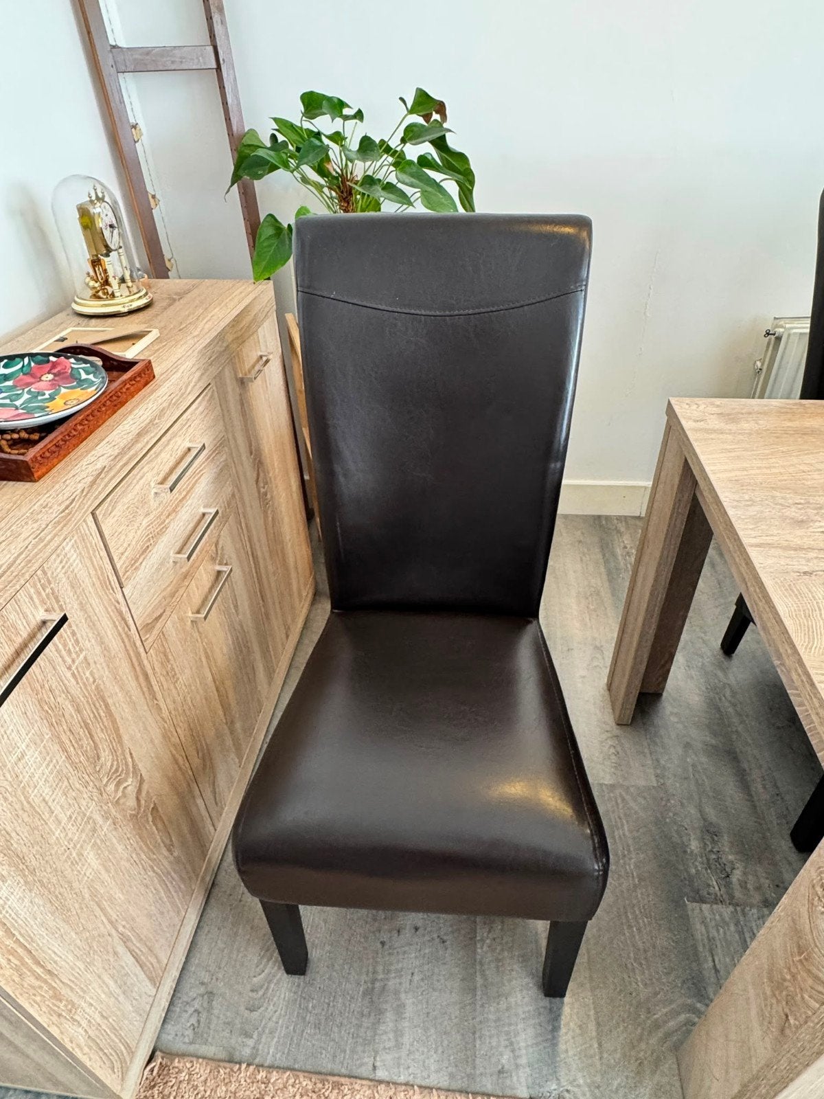 6 donkerbruine leren eetkamerstoelen, Ophalen, Gebruikt, Bruin, Vijf, Zes of meer stoelen