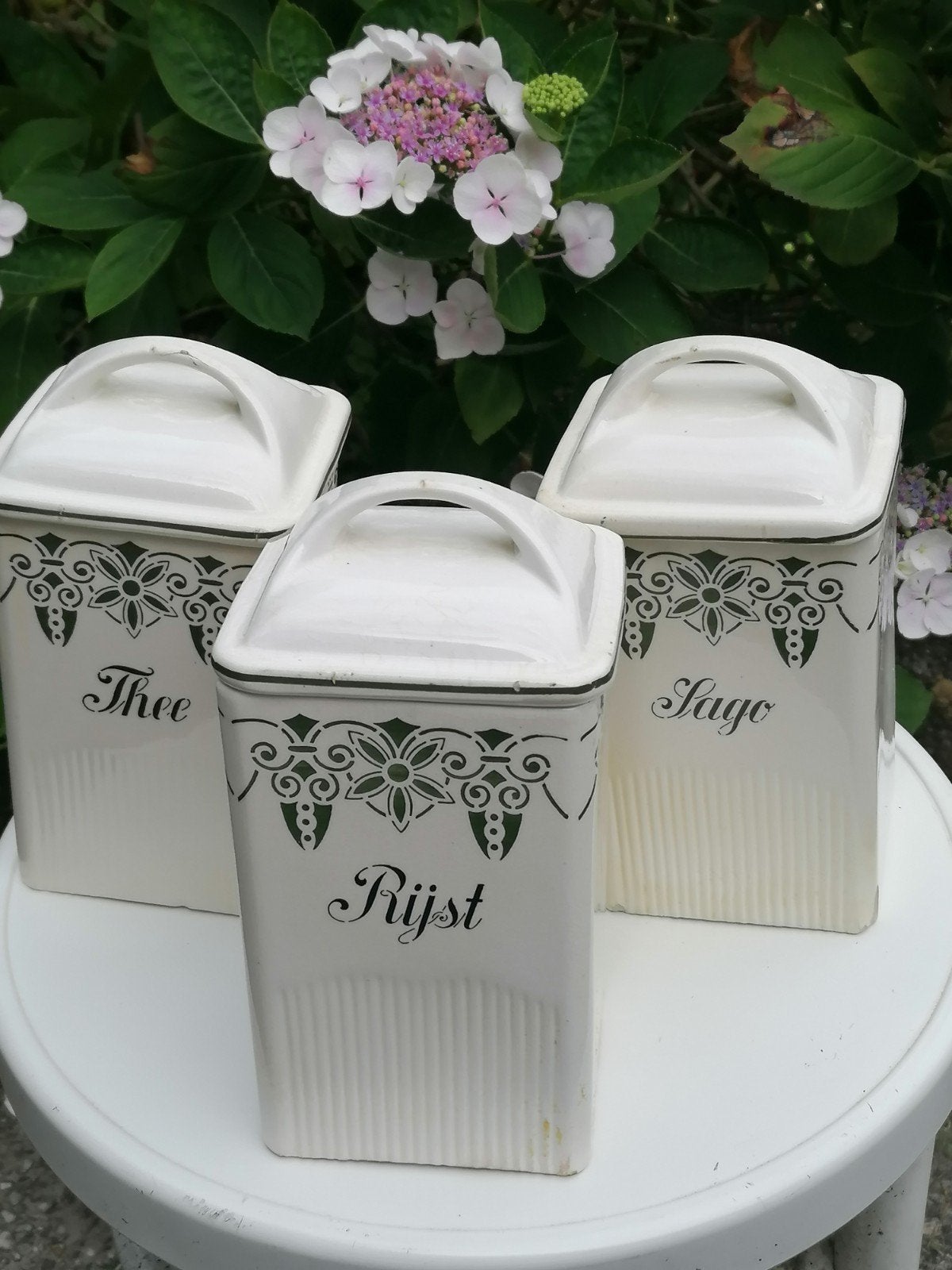 Vintage voorraadpotten Thee, Rijst en Sago - Eisterwerda, Ophalen of Verzenden