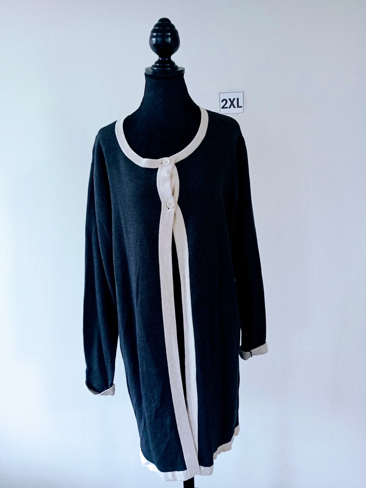 Trui. Lang vest. Grijs met wit. Maat XXL. Süsskind, Trui of Vest, Ophalen of Verzenden, Zo goed als nieuw, Süsskind