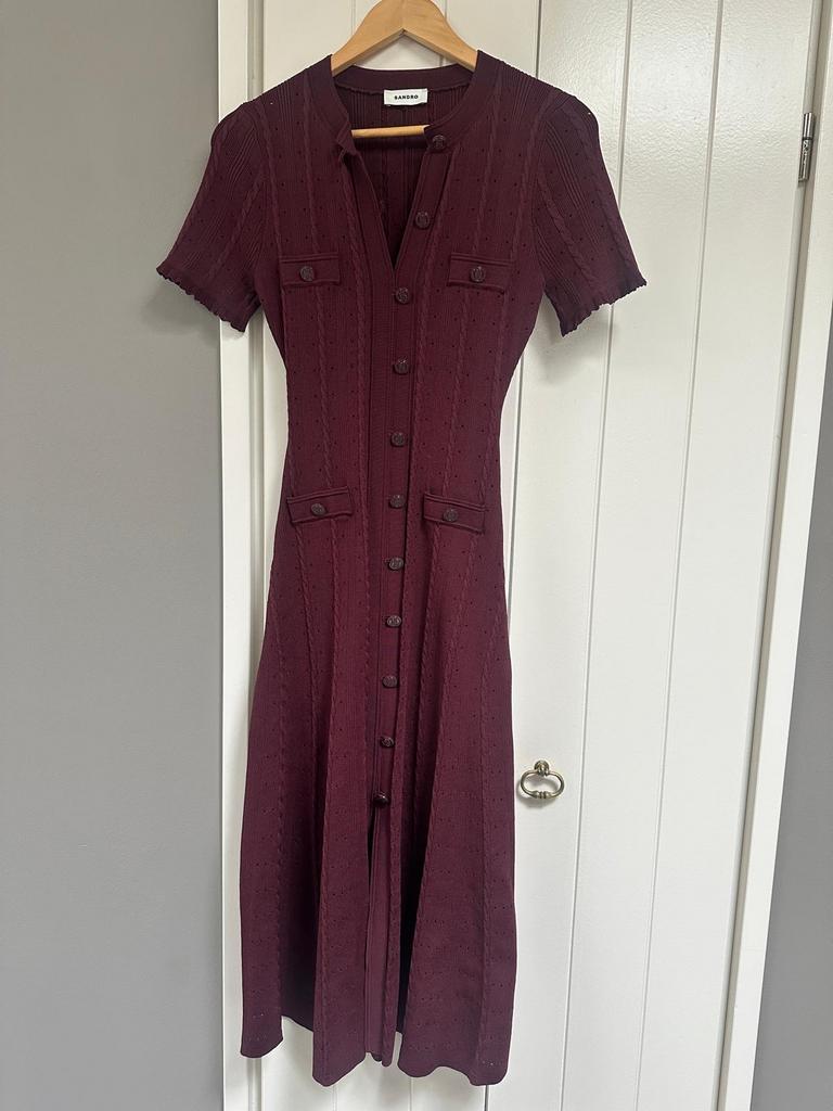 Sandro bordeauxrode gebreide jurk maat 36, Kleding | Dames, Jurken, Ophalen of Verzenden, Zo goed als nieuw, Maat 36 (S), Rood