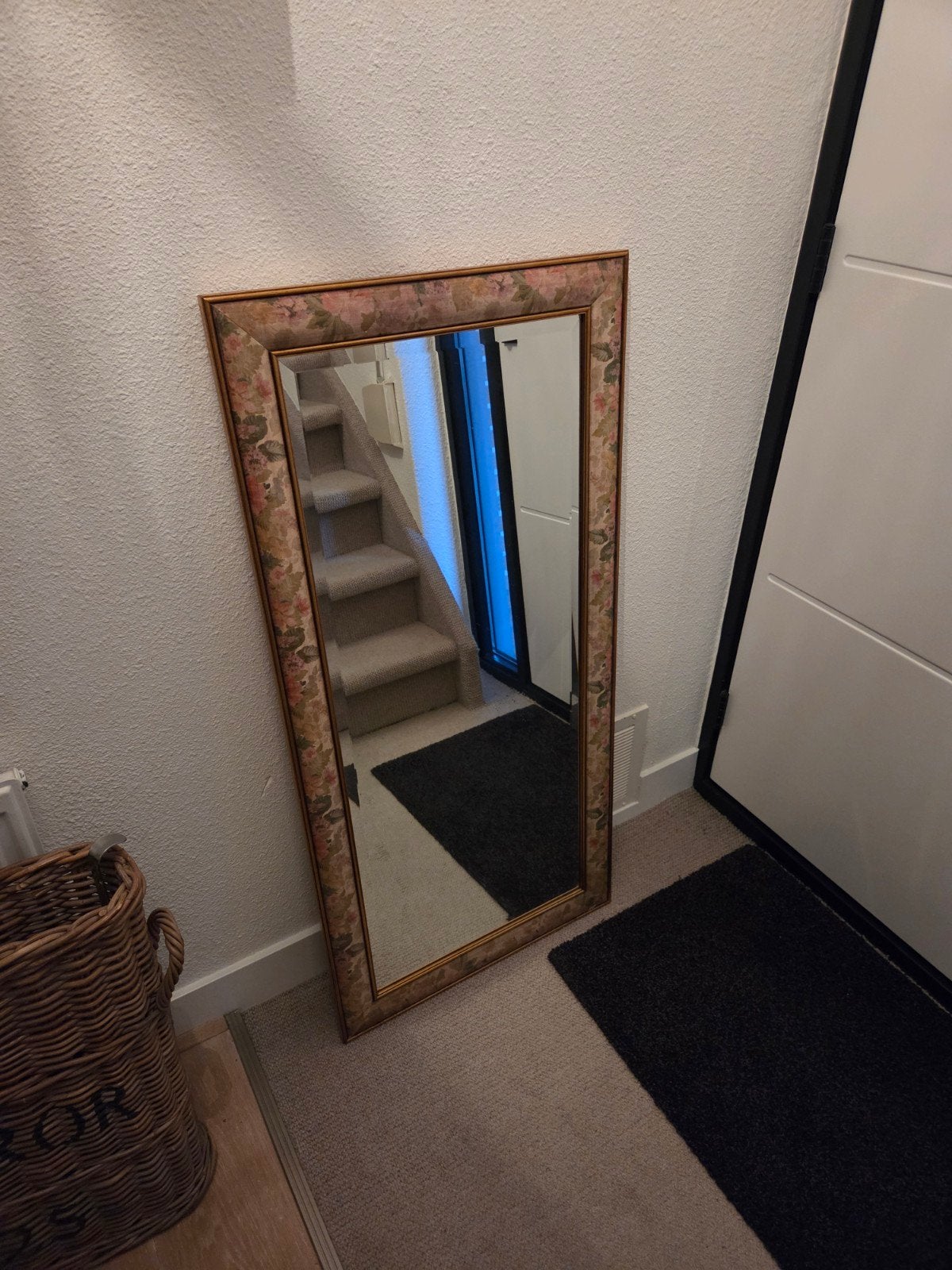Stijlvolle Fresco Spiegel met Gebloemde Lijst en Gouden Rand, Huis en Inrichting, Ophalen, 100 tot 150 cm, Zo goed als nieuw, Rechthoekig