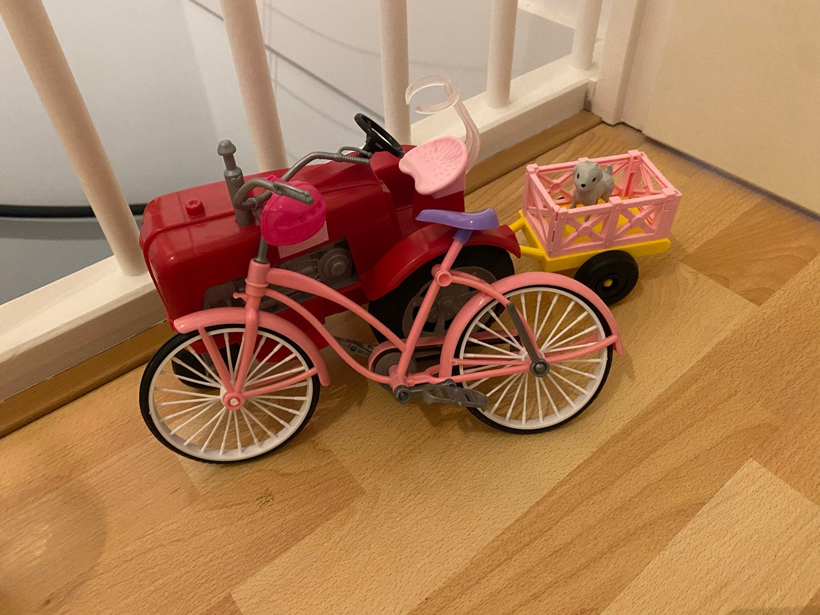 Barbie Traktor en Fiets met Aanhanger en Dier, Ophalen, Gebruikt