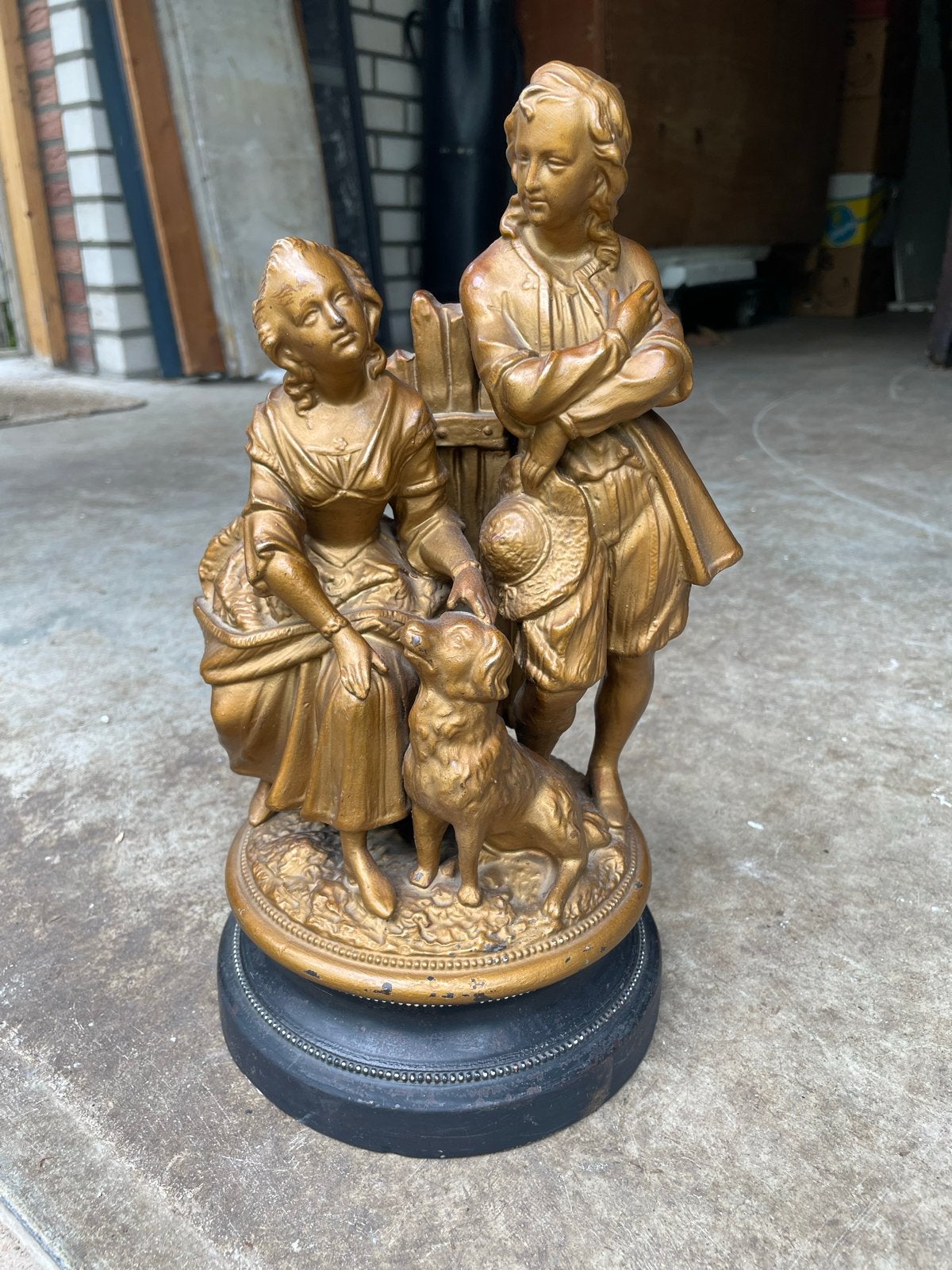 Antiek bronzen beeldje: Herder en herderin met hond, Antiek en Kunst, Ophalen