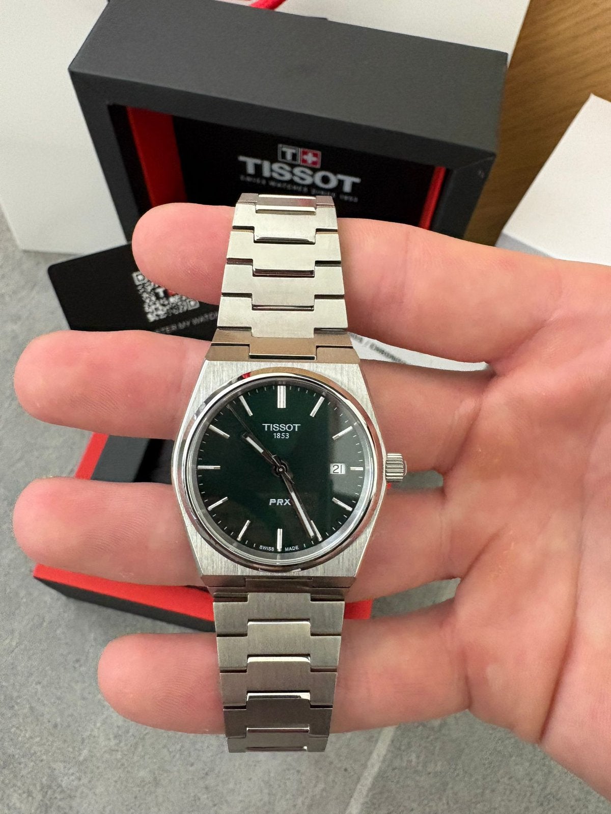 Tissot PRX 35mm - groen - nieuw, Overige merken, Staal, Staal, Polshorloge
