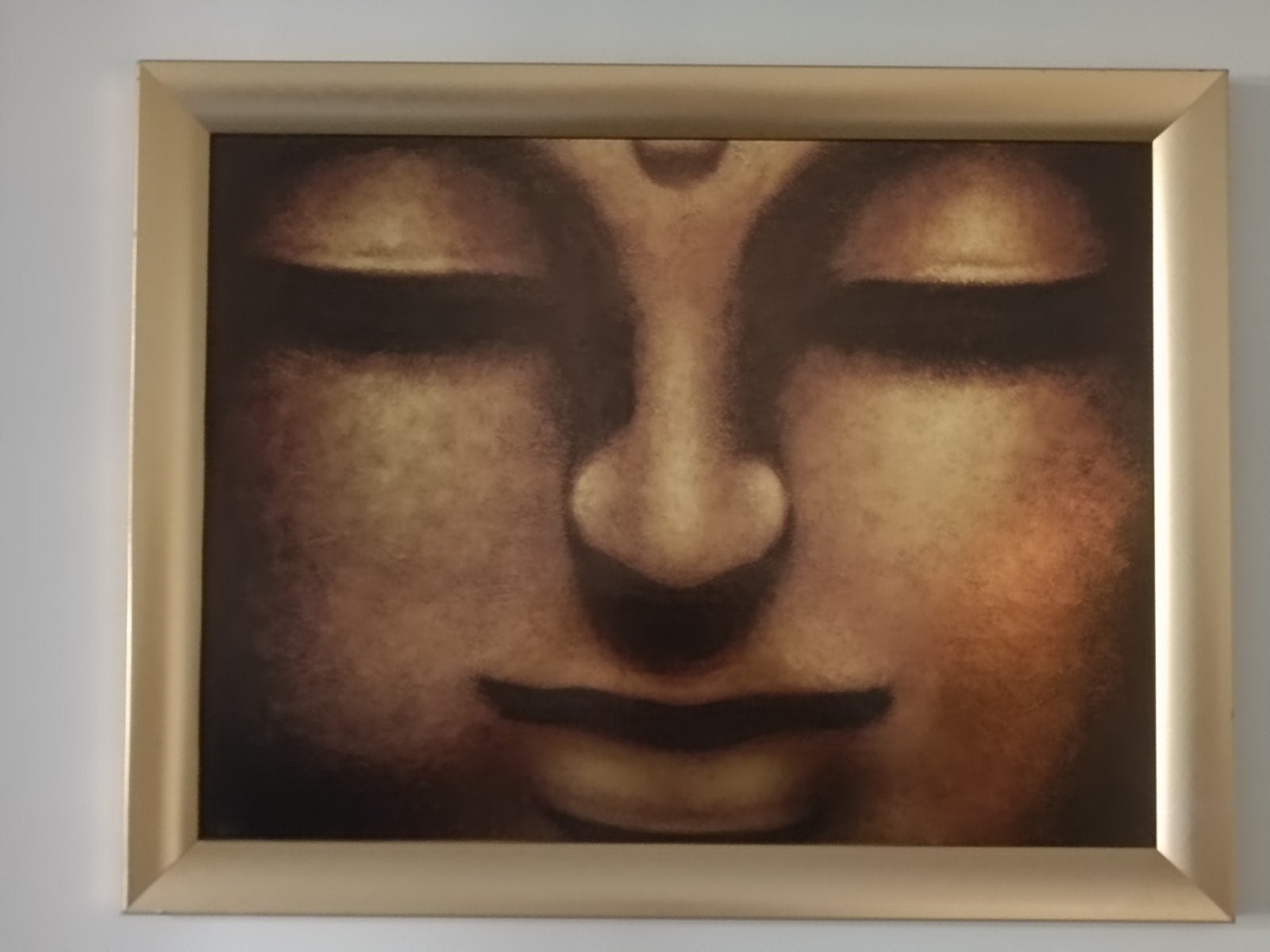 Boeddha schilderij in gouden lijst, 50 – 75, Ophalen of Verzenden, Zo goed als nieuw, Schilderij