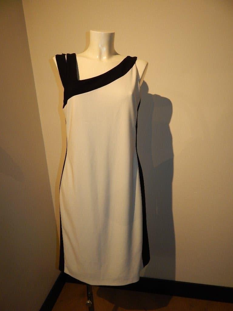 Joseph Ribkoff stretch jurk wit zwart schuine halslijn D42