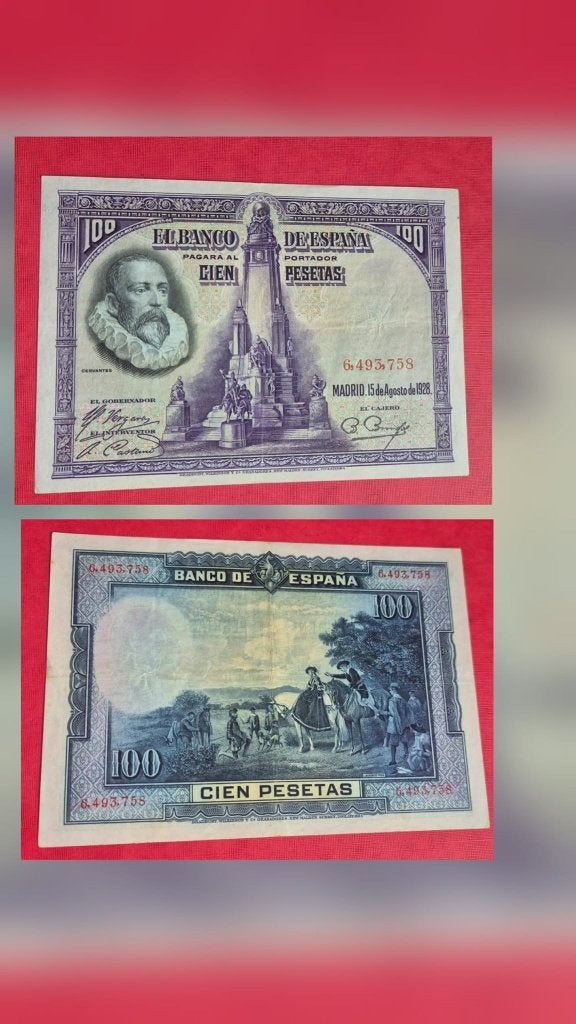 100 pesetas 1928 Spanje P76, Ophalen of Verzenden, Overige landen, Los biljet