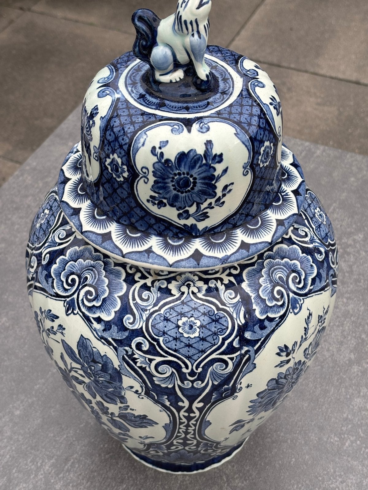 Delfts Blauwe Gemberpot met Foo Dog Deksel, Ophalen