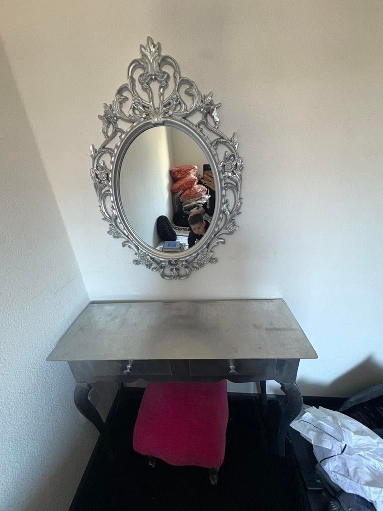 Kaptafel met spiegel, Gebruikt, 100 tot 150 cm, Ophalen of Verzenden, Metaal